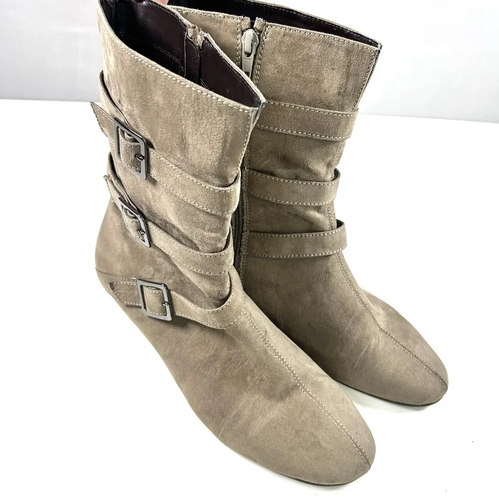 Aerosoles Sot N Pepper Women's Taupe Buckle Boots Fairycore‎ Boho Wedge 9.5